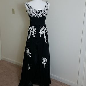 Vicky Mar floor-length flower embroidered dress